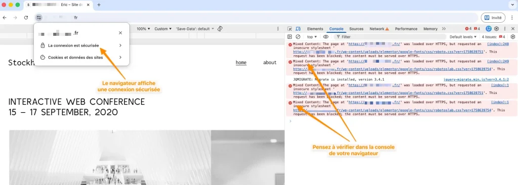 erreurs de mixed content dans la console