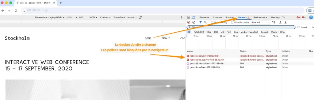 police bloquée dans l'onglet réseau