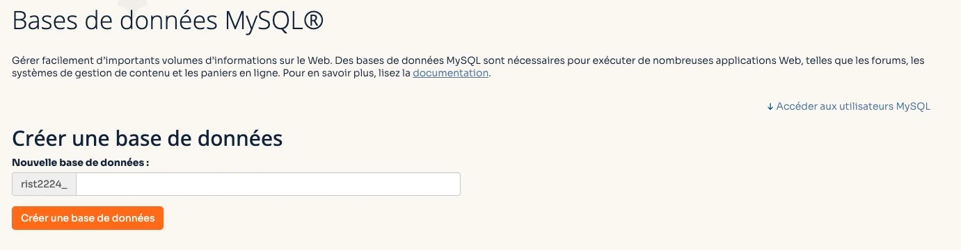 Créer une bases de données mysql