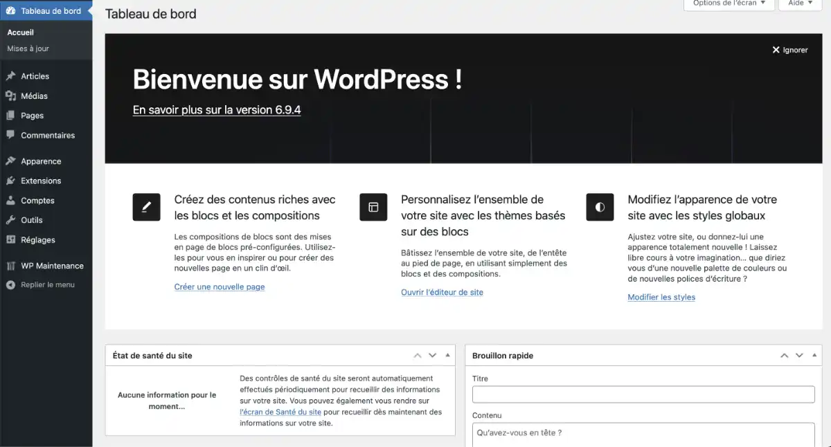 bienvenue sur wordpress