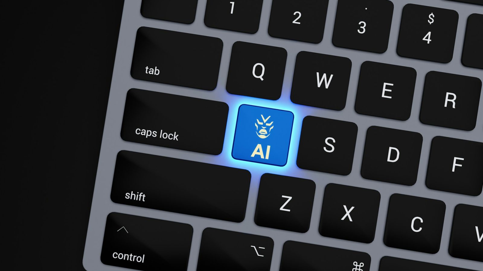 une partie d'un clavier qwerty avec une touche AI mise illuminée