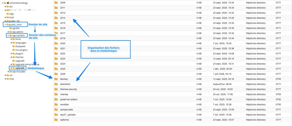 Emplacement des fichiers dans le site WordPress