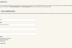 Les différents types de redirections d'un site web : rôle, utilité et mise en place Capture d'écran du cpanel d'o2switch montrant le formulaire de redirection